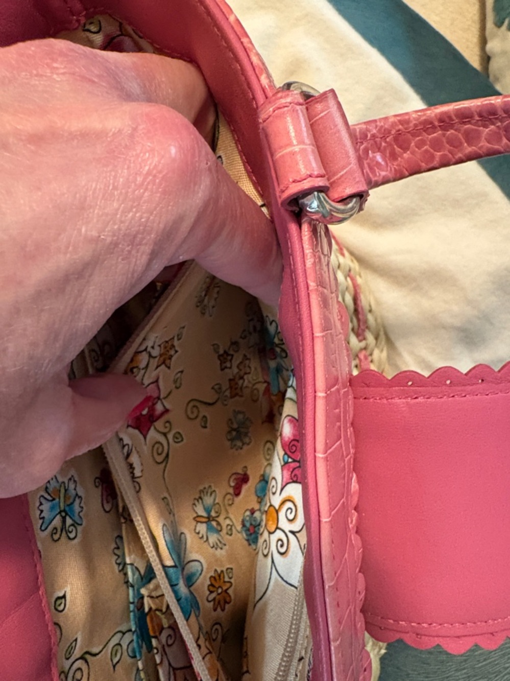 Brighton Pink Trim Woven Tote with Butterfly Charm - Picture 11 of 12